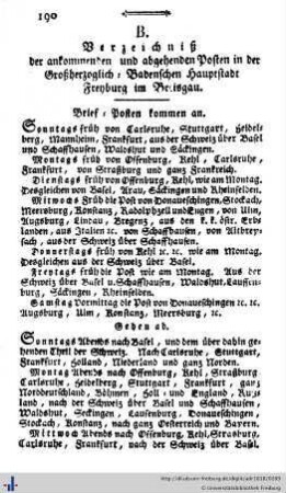 Verzeichniß der ankommenden und abgehenden Posten