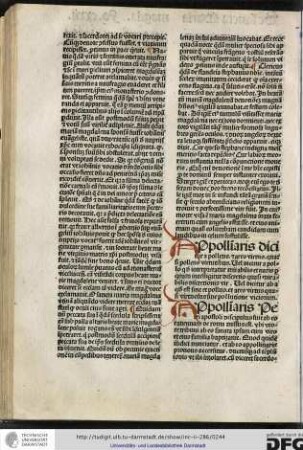 Appollinaris dicitur a pollens et ares virtus quasi pollens virtutibus...