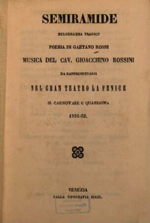 Semiramide : Melodramma tragico