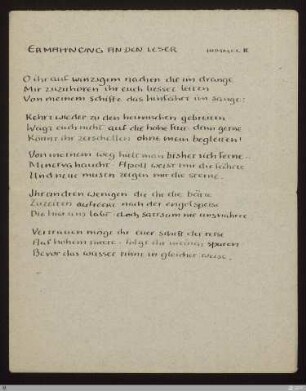 Ermahnung an den Leser (Ermahnung an den Leser, Eintritt in den Mondhimmel, Himmel II, 1 - 15) : [SW X/XI: H32]; [SW X/XI , S. 110/189-190]