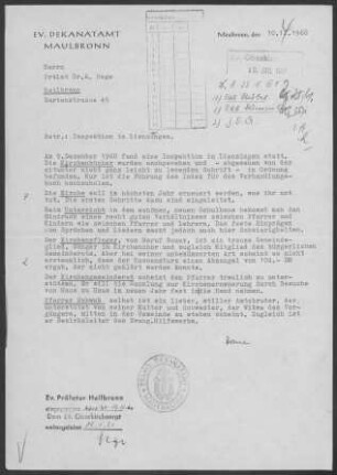 Lienzingen: Inspektionsbericht 1960