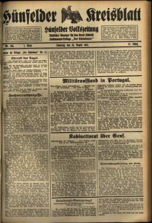 Erste Ausgabe vom Samstag, den 29. August 1931.