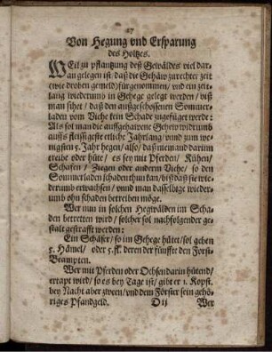 Von Hegung und Ersparung des Holtzes