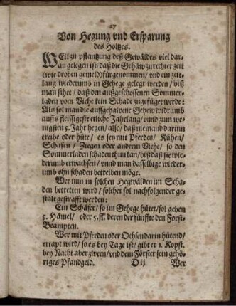 Von Hegung und Ersparung des Holtzes