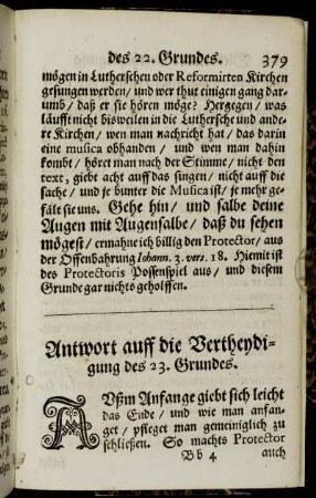 Antwort auff die Vertheydigung des 23. Grundes.