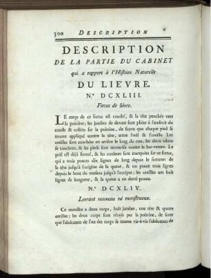 Description De La Partie Du Cabinet qui a rapport à l' Histoire Naturelle Du Lievre.