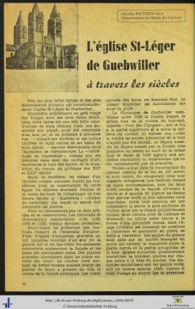 L'église St-Léger de Guebwiller à travers les siècles.