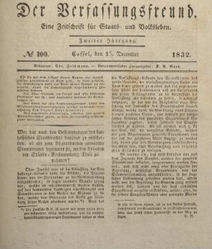 № 100. Cassel, den 15. December 1832.