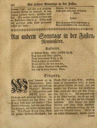 Am andern Sonntage in der Fasten, Reminiscere