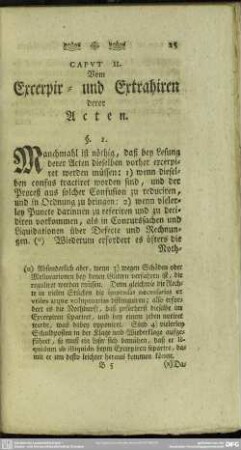 Caput II. Vom Excerpir- und Extrahiren derer Acten