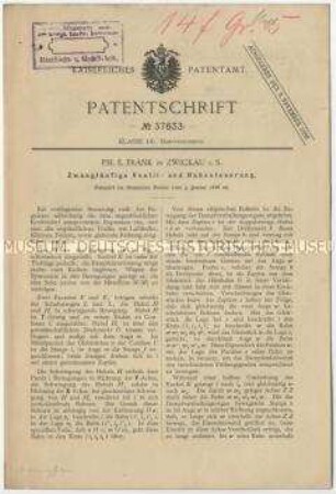 Patentschrift einer zwangläufigen Ventil- und Hahnsteuerung, Patent-Nr. 37633