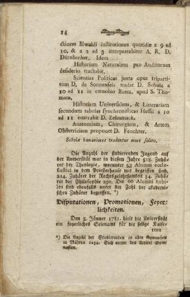 Disputationen, Promotionen, Feyerlichkeiten.
