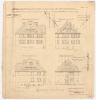 Landhaus Riehl, Charlottenbrunn: 4 Ansichten 1:100 und Details
