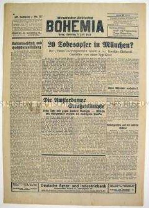 Tageszeitung für die deutsche Bevölkerung in der Tschechoslowakei "Bohemia" u.a. zur Lage in Deutschland nach der "Röhm-Affäre"