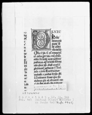 Psalmi cum commentariis Patris Alberti — Initiale D (ixit dominus), Folio 103recto