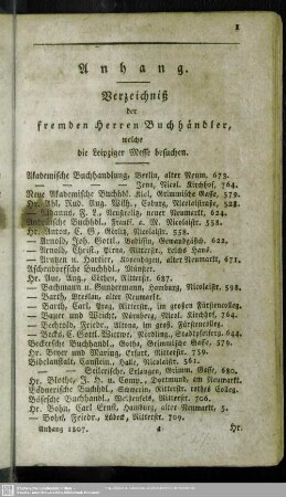Verzeichniß der fremden Herren Buchhändler, welche die Leipziger Messen besuchen