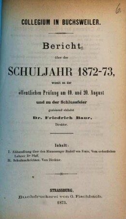 Bericht über das Schuljahr .... 1872/73