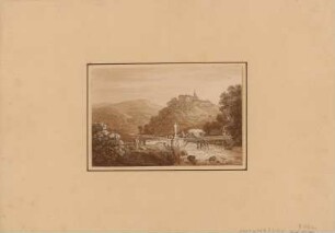 Ansicht des Schloss Friedland in Böhmen, sepiagetönte Umrissradierung, im 1821 : Zingg, Adrian : Schloß Friedland in Böhmen / [gefertigt von Adrian Zingg?]. - [S.l.] , [ca. 1821]. - 1 Kunstbl. : sepiagetönte Umrißradierung ; 15 x 10 cm
