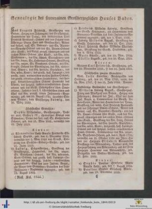 Genealogie des souverainen Großherzoglichen Hauses Baden.