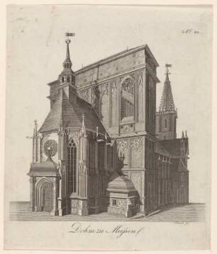 Der Dom zu Meißen von Südwesten mit "Schafstall" als Turmabschluss, dahinter der "höckrige Turm"