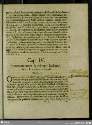 Cap. IV. Minorennitatem & reliquas Restitutionum Causas examinat