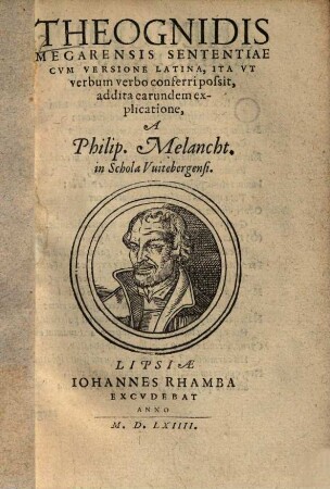 Theognidis Megarensis sententiae : cum versione latina ita ut verbum verbo conferri possit