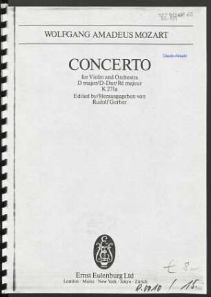 Concerto for violin and orchestra : D major : K 271a