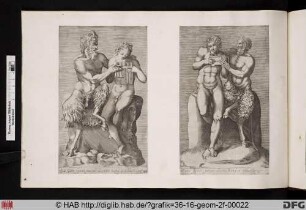 Rechts: Statue von Pan, der Daphnis das Spielen der Panflöte lehrt; aus der Sammlung Farnese.