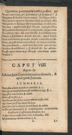 Caput VIII. Agens de Actione Iuris Consolidationis ordinanda, & apud quem Iudicem.