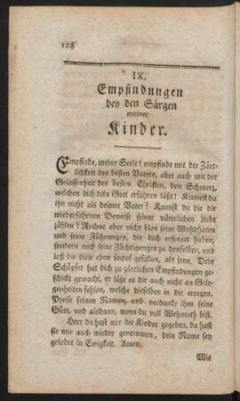 IX. Empfindungen bey den Särgen meiner Kinder.