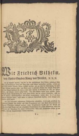Wir Friedrich Wilhelm, von Gottes Gnaden König von Preußen, [et]c. [et]c. [et]c.