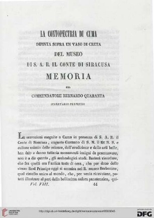 8: La Contopectria di Cuma dipinta sopra un vaso di Creta del Museo di S. A. R. il conte di Siracusa