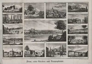 Ansicht von Pirna, Lithographie, um 1840 : Möckel, Julius : Pirna, seine Kirchen und Hauptgebäude / nach der Natur gez. von Julius Möckel. - Dresden : Schmidt ; Dresden : Renner u. Ketzschau , [ca. 1840]. - 15 Ansichten auf 1 Kunstblatt : Lithogr. ; Gesamtgr. 53 x 34 cm