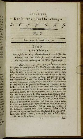 Leipziger Kunst- und Buchhandlungs-Zeitung. No. 6. Den 4ten December 1789.