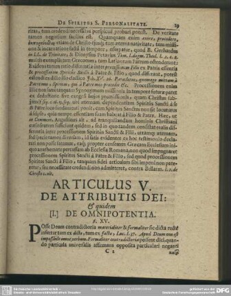 Articulus V. De Attributis Dei
