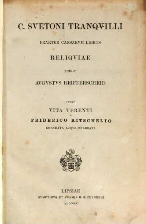 C. Svetoni Tranquilli Praeter Caesarum libros reliquiae