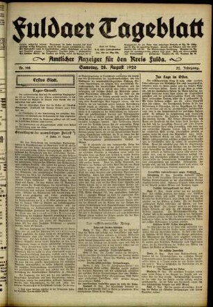 Erste Ausgabe vom Samstag, den 28. August 1920.