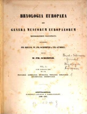 Bryologia Europaea seu genera muscorum Europaeorum monographice illustrata, 1. Phascaceae. Archidiaceae. Bruchiaceae. Weisiaceae. Dicranaceae. Leucobryaceae. Fissidentaceae : Tab. 1 - 108 ; cum tabulis CVIII