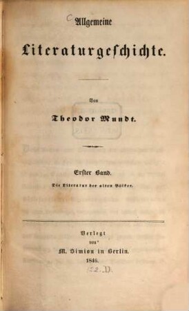 Allgemeine Literaturgeschichte, 1. Die Literatur der alten Völker