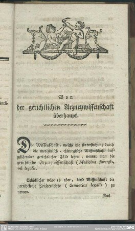 Von der gerichtlichen Arzneywissenschaft überhaupt