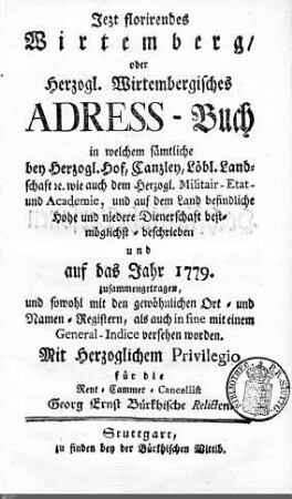 1779: Württembergisches Adressbuch, 1779