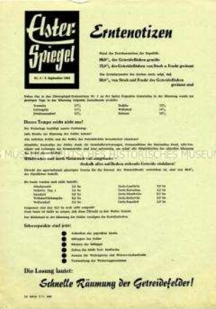 Regionales Mitteilungsblatt zum Stand der Ernte im Kreis Greiz