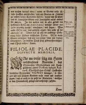 Filiolae Placide Defunctae Memoria