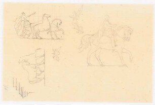 Pferde-, Reiter- und Quadrigastudien: Quadriga, Engel, Reiter, Pferde, Sockeldetail