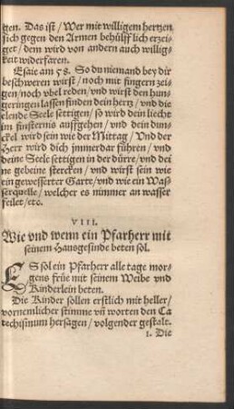 VIII. Wie und wenn ein Pfarherr mit seinem Hausgesinde beten sol.