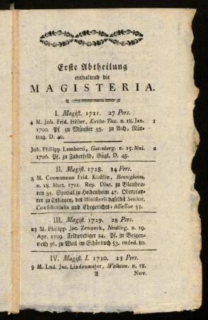 1-113, Erste Abtheilung enthaltend die Magisteria.
