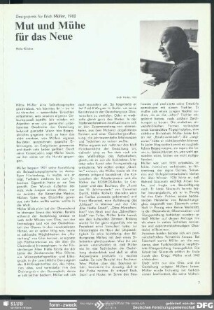 Mut und Mühe für das Neue : Designpreis für Erich Müller