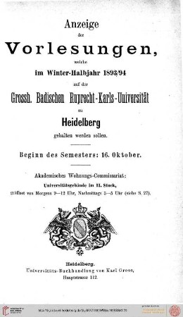 Wintersemester 1893/1894