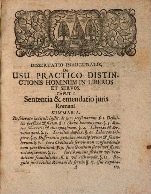 Dissertatio Inauguralis, De Usu Practico Distinctionis Hominum In Liberos & Servos