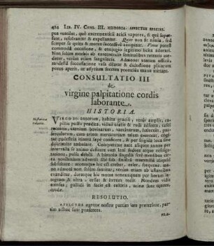 Consultatio III de virgine palpitatione cordis laborante